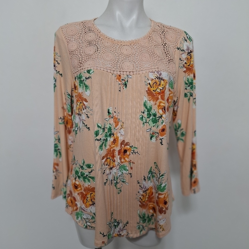 Daniel Rainn Coquette Lace Front Floral Pleated Multicolor Cottagecore Top L